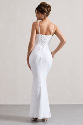 White Lace Corset Split Maxi Dress